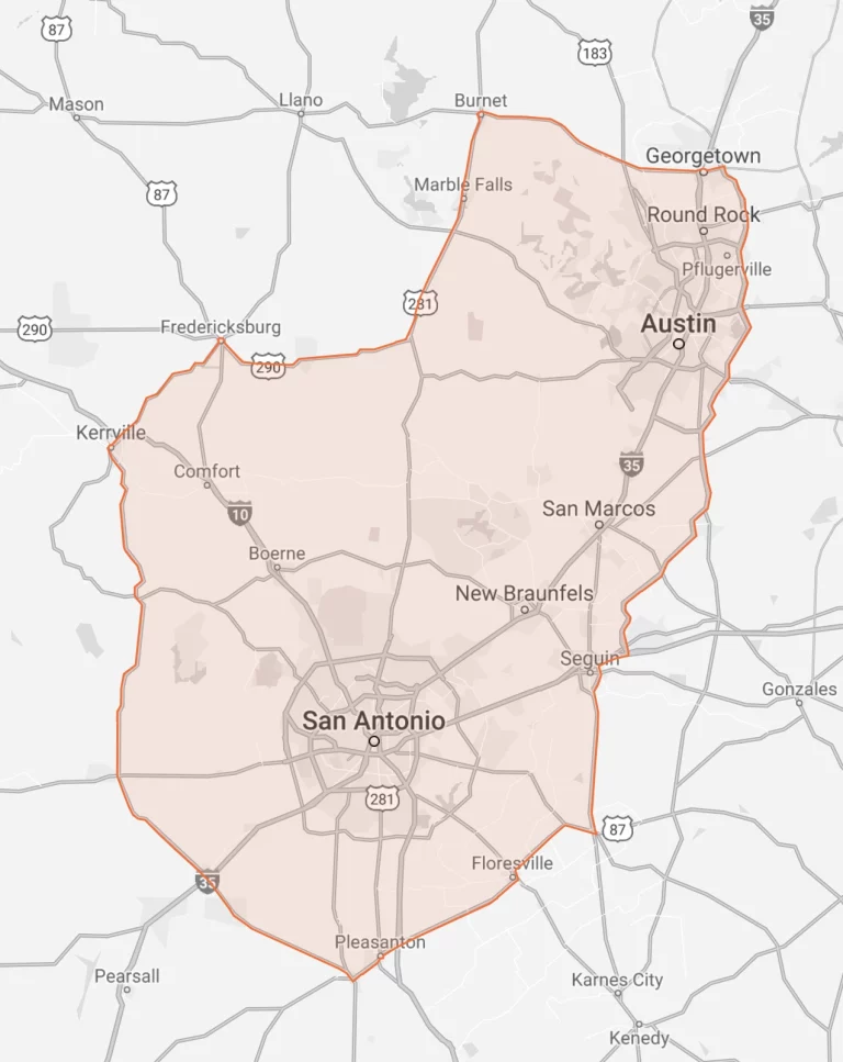 Atlas AC Repair service map for San Antonio area