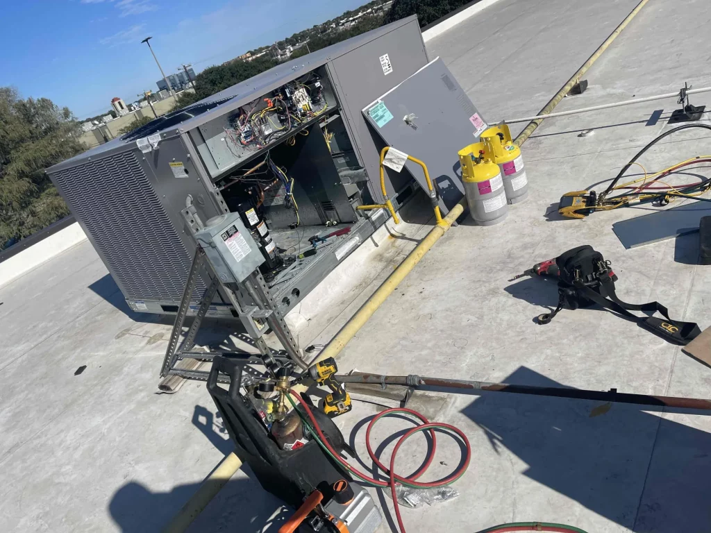 An RTU, or "roof top unit," is a self-contained unit that provides both heat and air conditioning for certain spaces, such as commercial buildings.